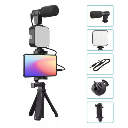 Vlogging Kit Accessories for Mobile Phone DSLR Camera Video Recording with Tripod Shoot Mic 360 LED Remote Selfie Light for Live Streaming Short Film